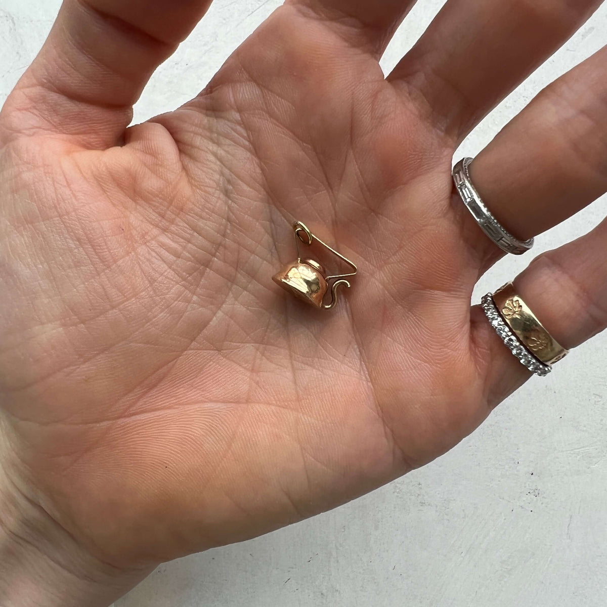 14k Gold Vintage Short Tea Kettle Charm