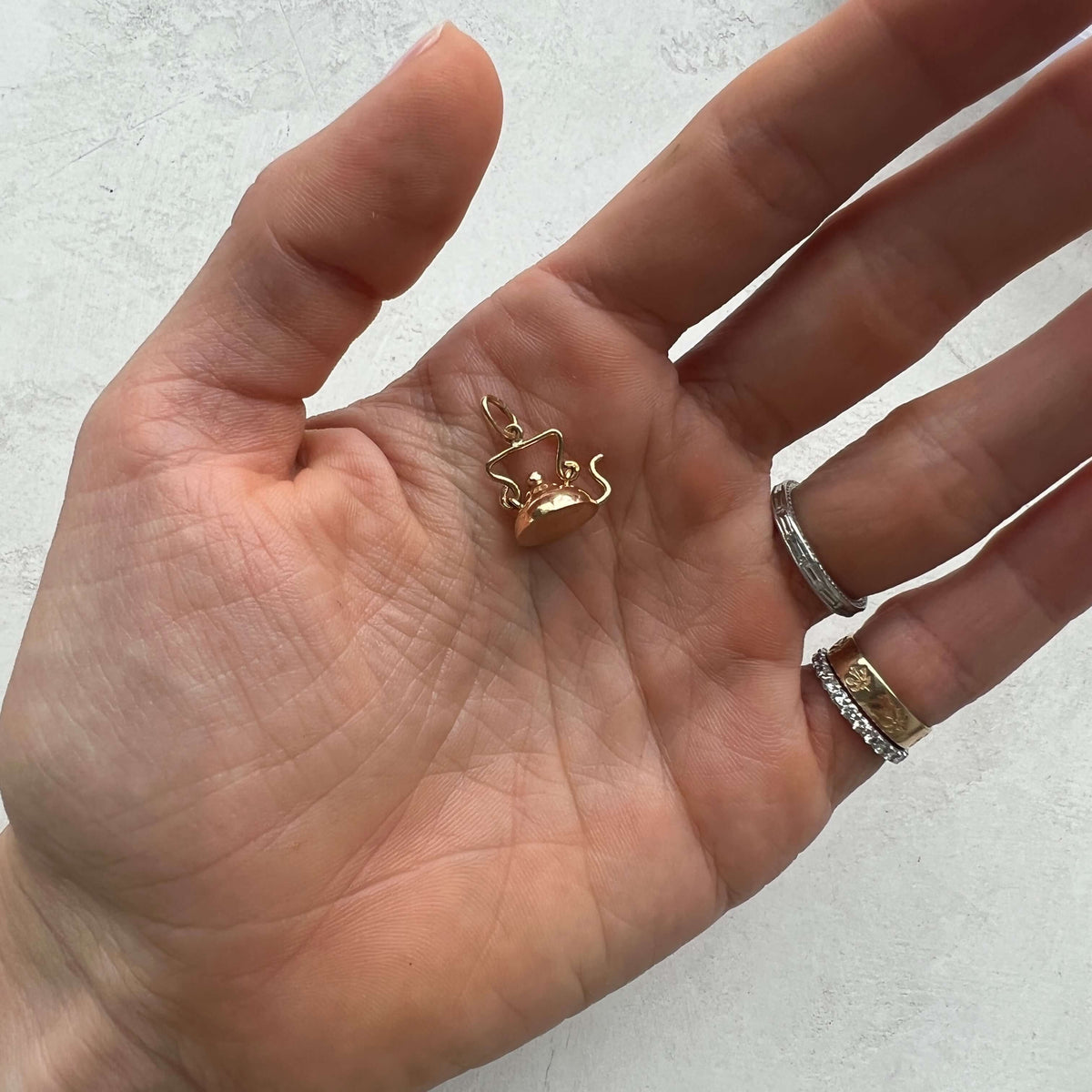 Gold Vintage Moving Tea Kettle Charm
