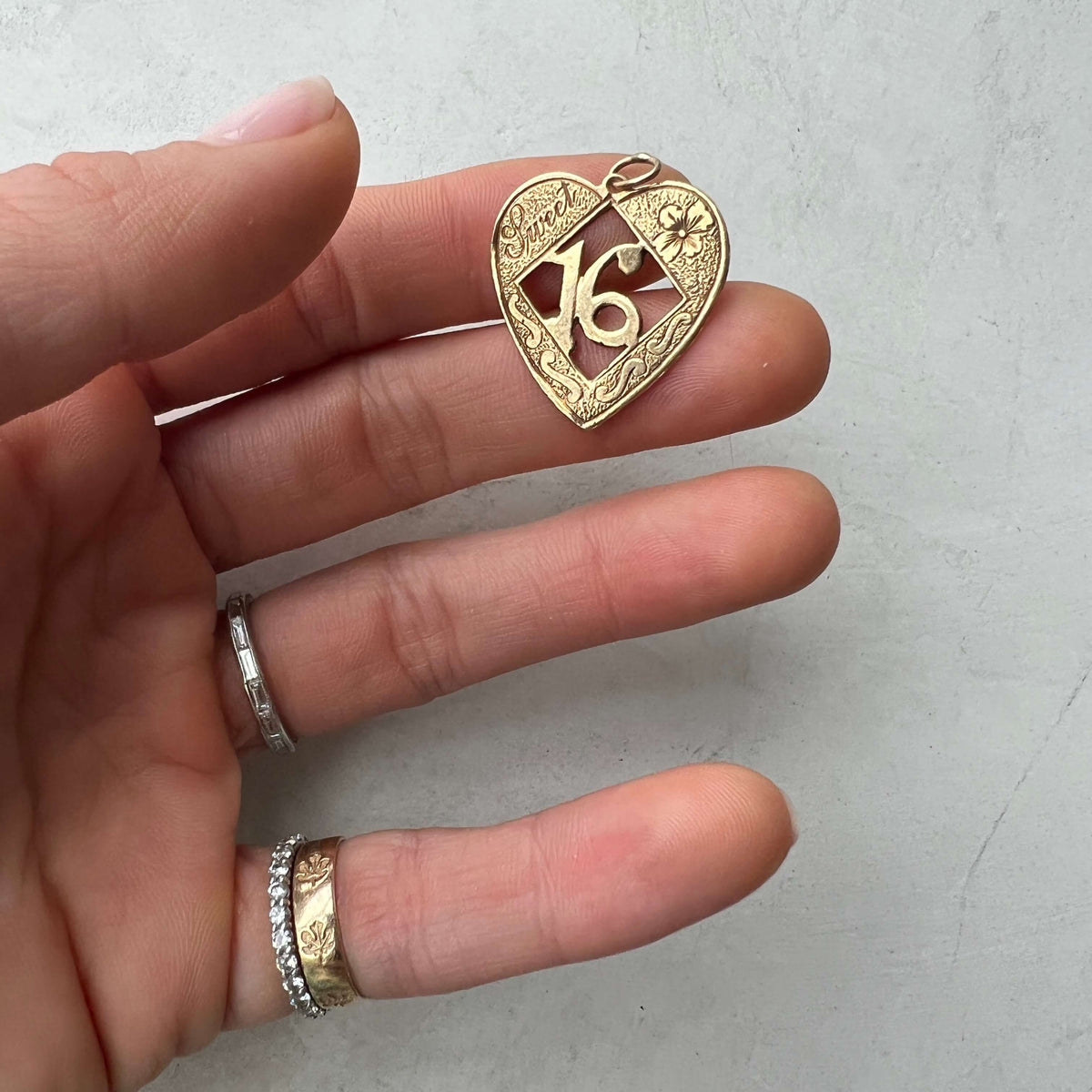 Vintage 14k gold "Sweet 16" Heart Charm 