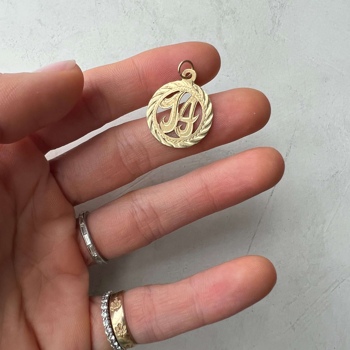 Gold Vintage Framed Number "14" Charm