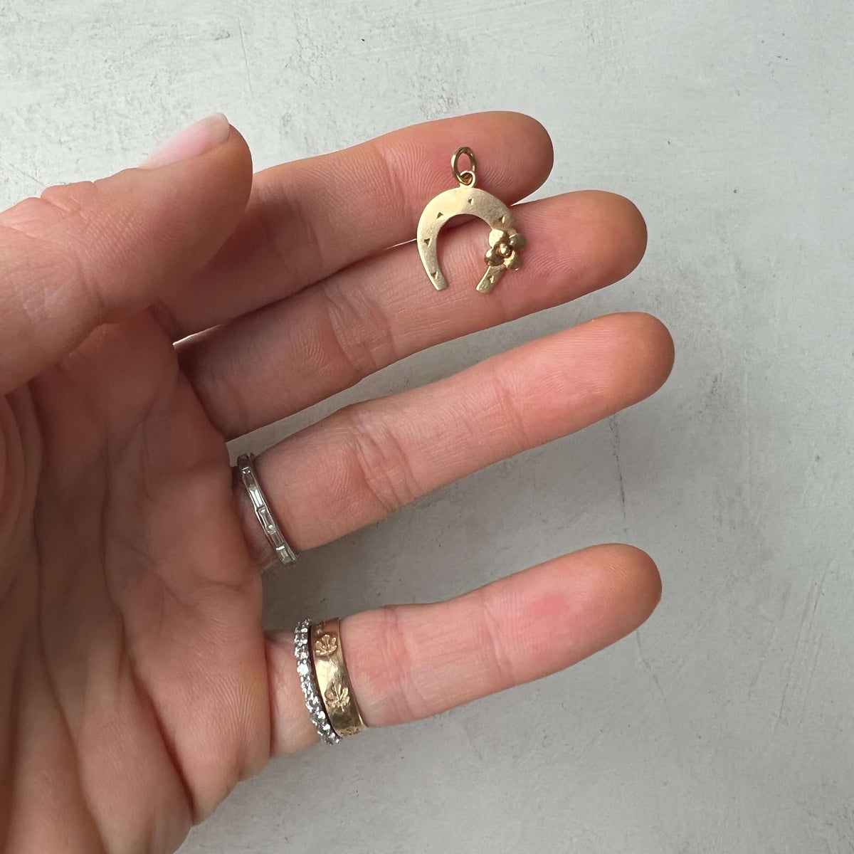 Gold Vintage Horseshoe with Flower Charm