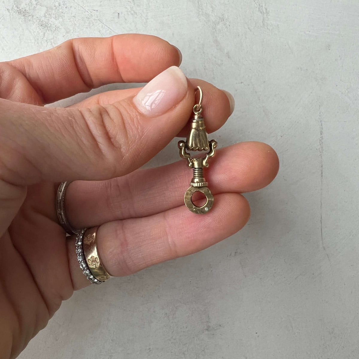 Gold Vintage Hand Charm with Opening Charm Holder 
