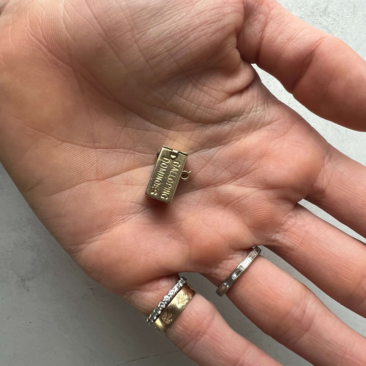 Gold Vintage "Galloping Dominoes" Dice Charm