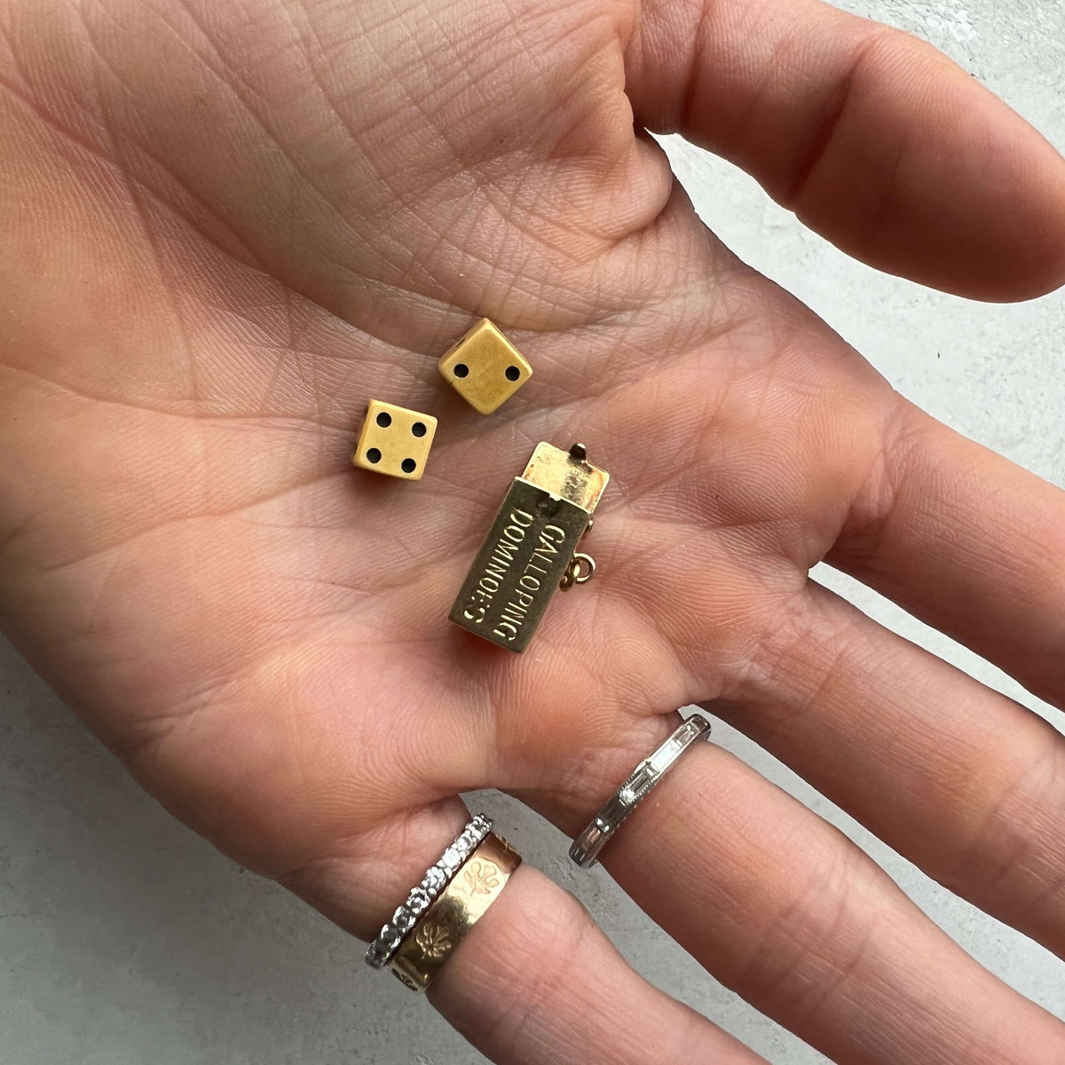 14k gold Vintage "Galloping Dominoes" Dice Charm