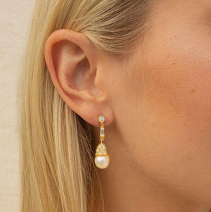 Vintage 14k Gold Cultured Pearl & Diamond Earrings