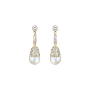 Vintage Cultured Pearl & Diamond Earrings by Fewer Finer