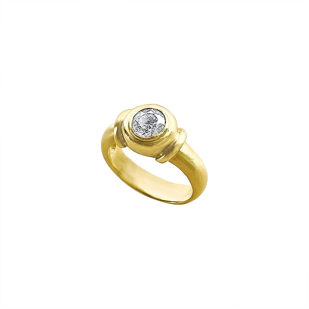 Vintage 18k Diamond Brushed Yellow Gold Ring by Fewer Finer