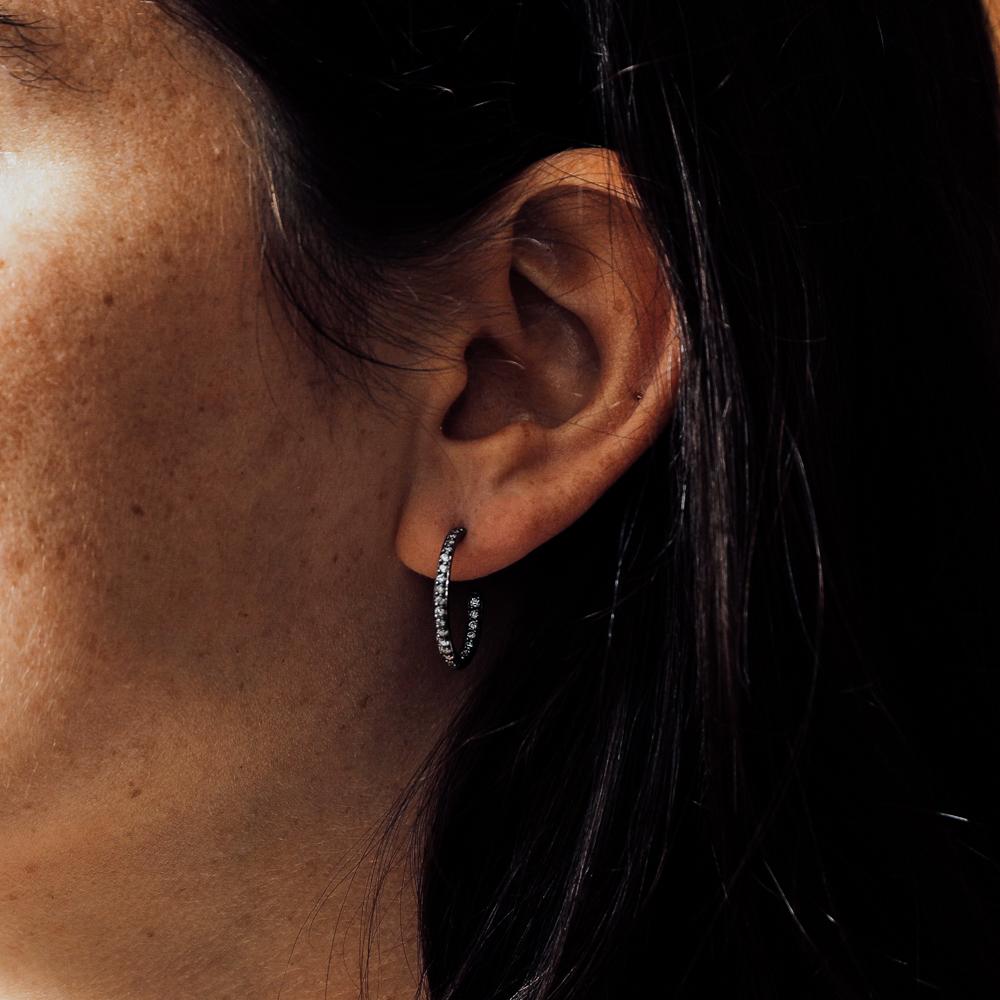 Vintage Black Oxidized Diamond Hoops for Women