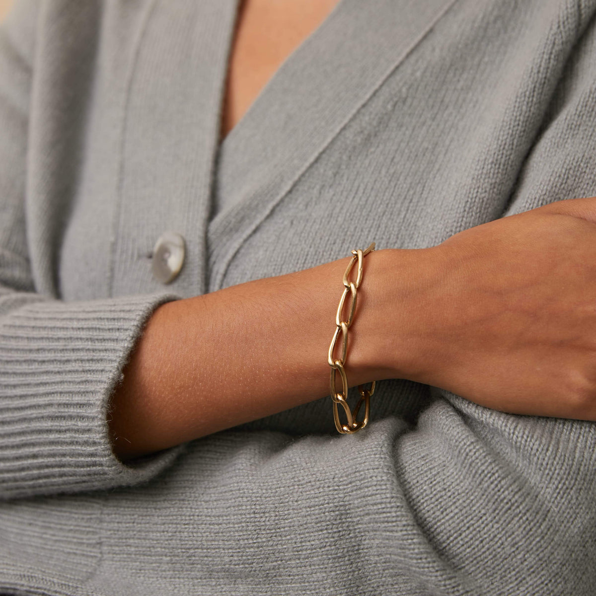 Vintage Flat Link Elongated Curb Chain Bracelet for Women