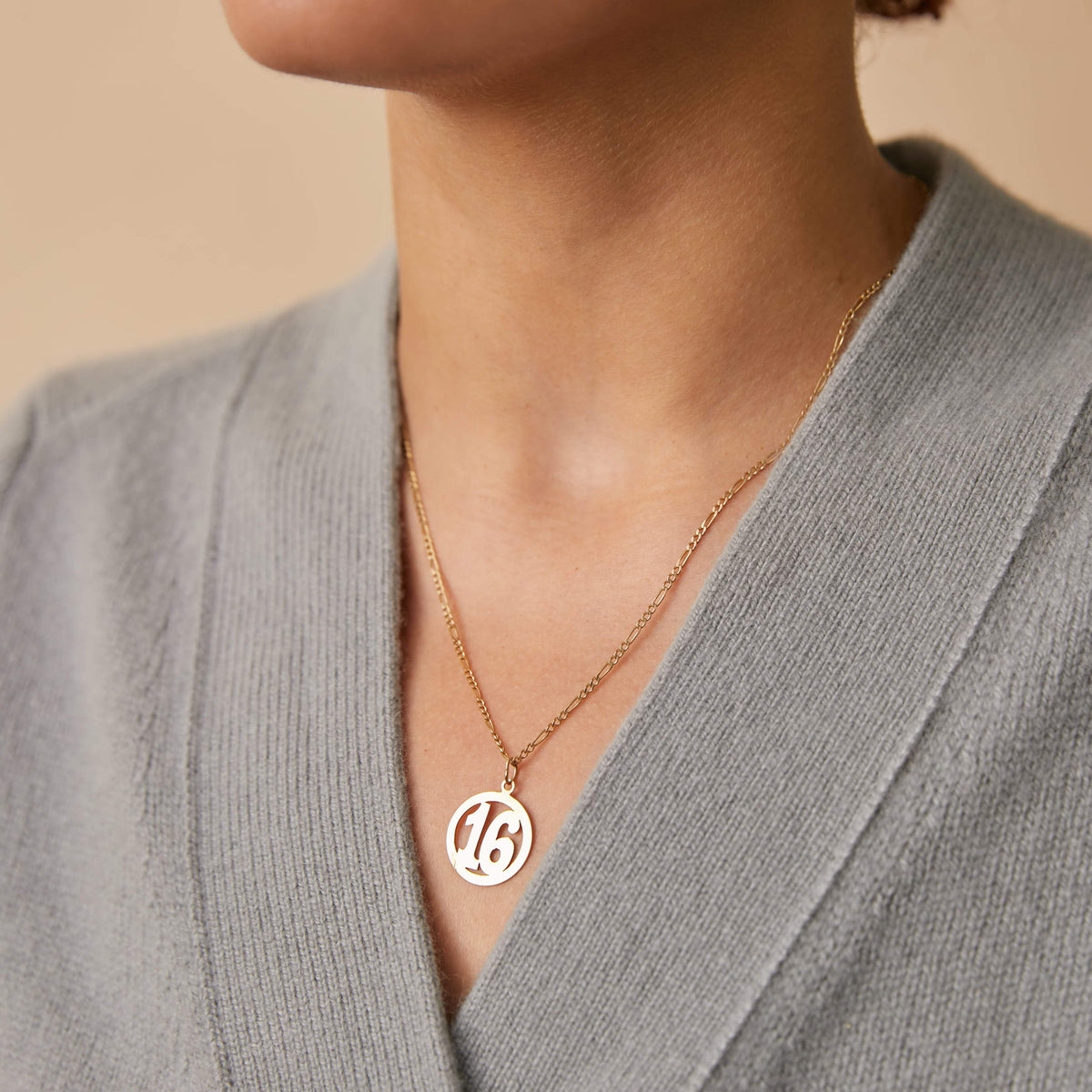 Vintage Circle Number 16 Charm for Women