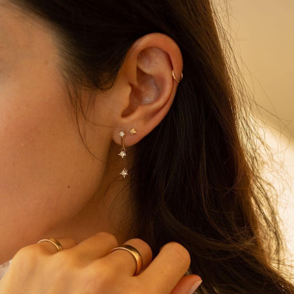 Vintage Single Articulated Diamond Bar Earring for Women