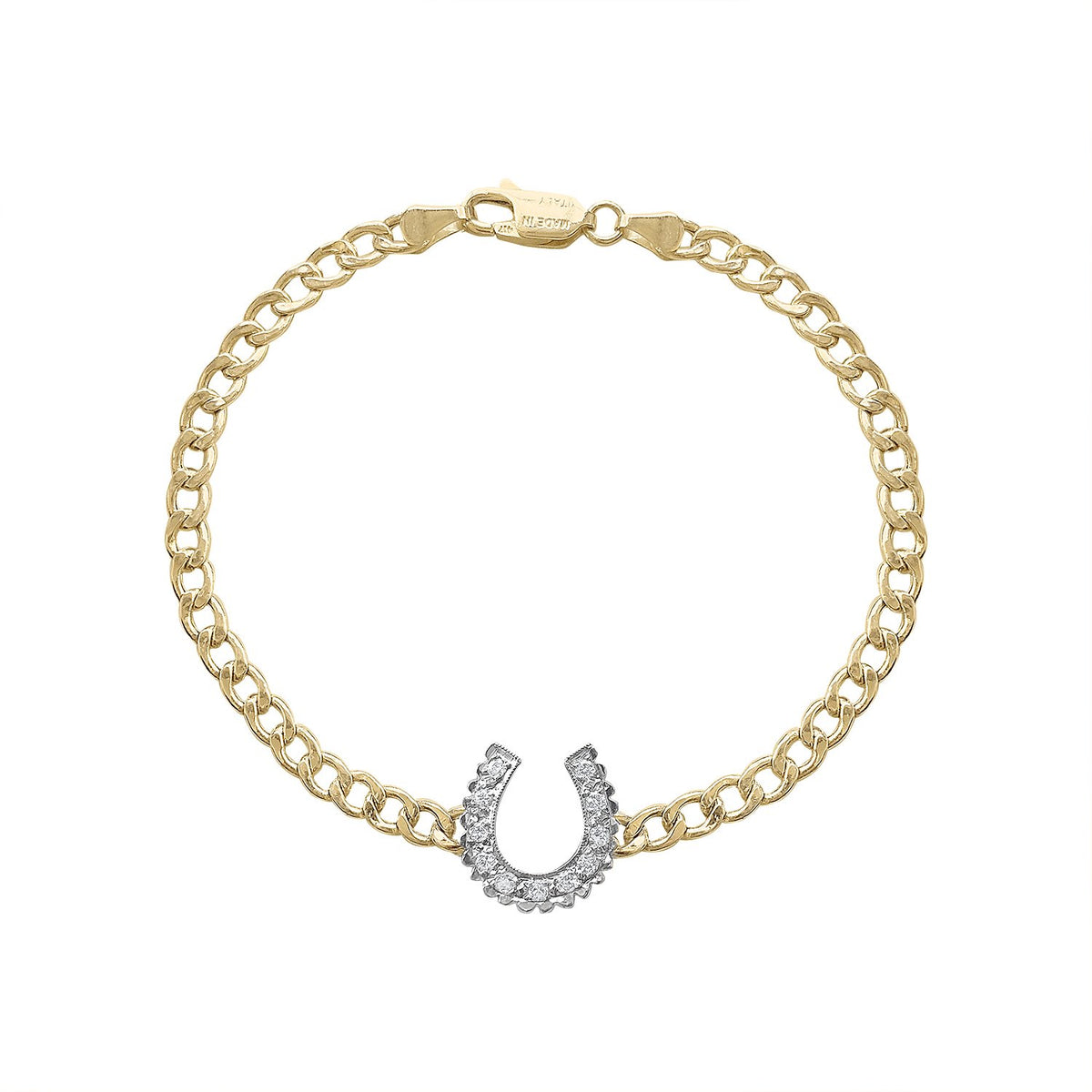 Vintage Gold Bracelet with Diamond Horseshoe Charm by Fewer Finer