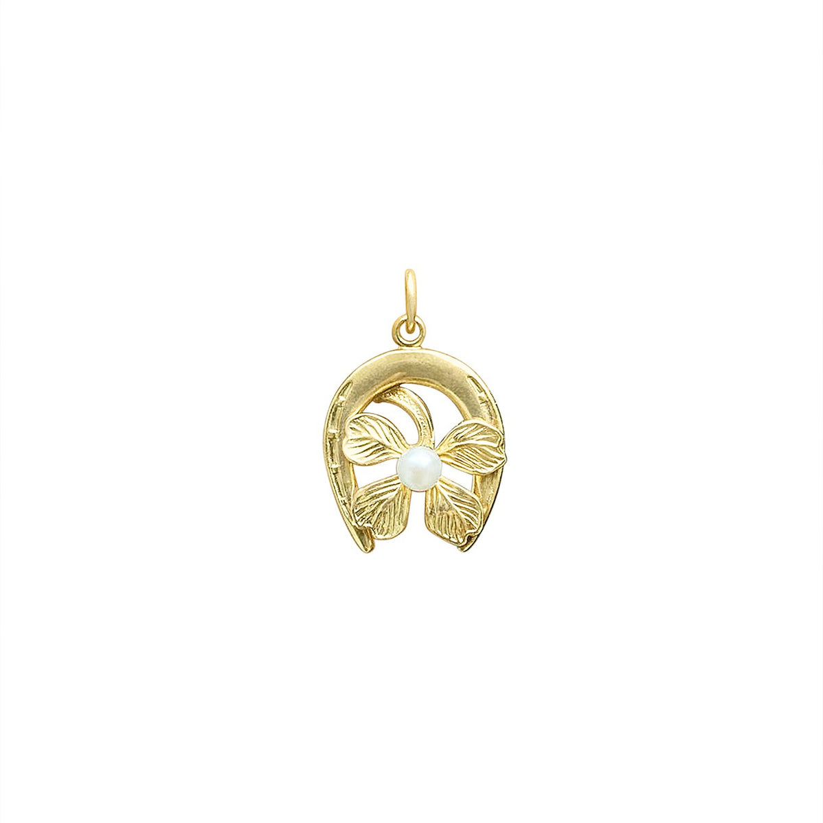 Vintage Good Luck Horseshoe, Clover, and Pearl Charm by Fewer Finer