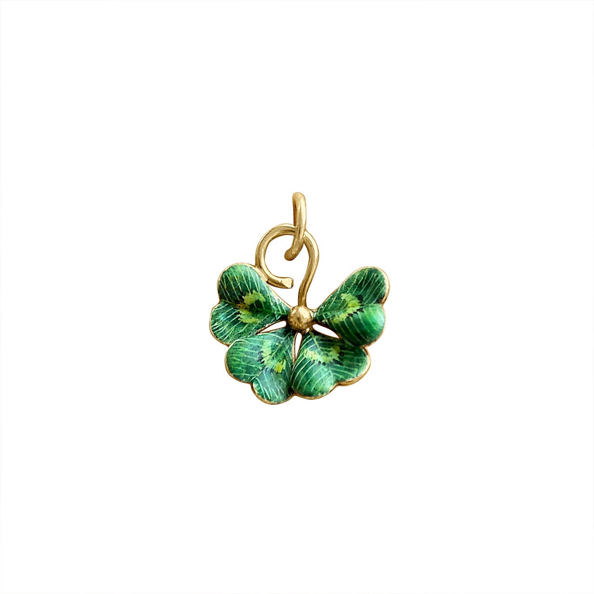 Vintage Green Enamel Four Leaf Clover Charm by Fewer Finer