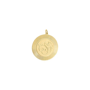 Vintage Large Radiant Circle Charm with CSF Initials by Fewer Finer
