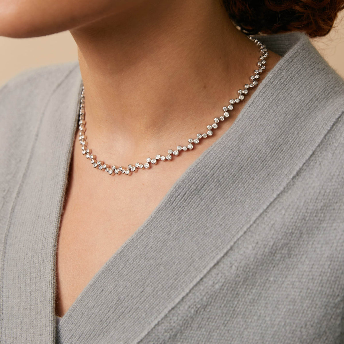 Vintage White Gold Dancing Diamond Tennis Necklace by Fewer Finer