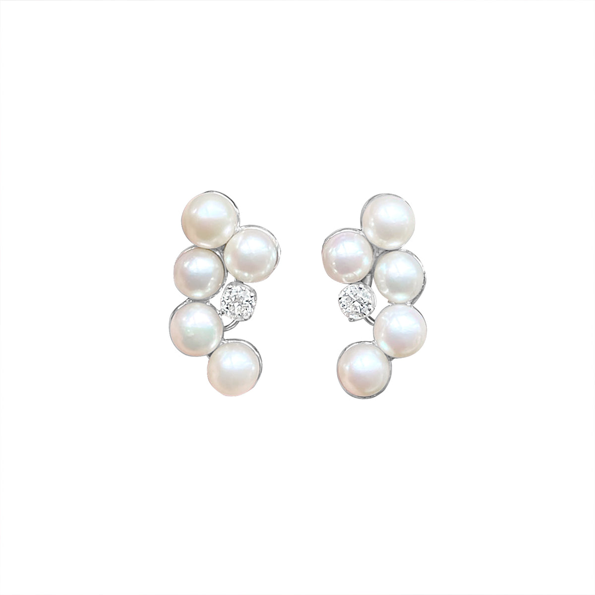Vintage Pearl and Diamond 14K White Gold Crawler Earrings by Fewer Finer
