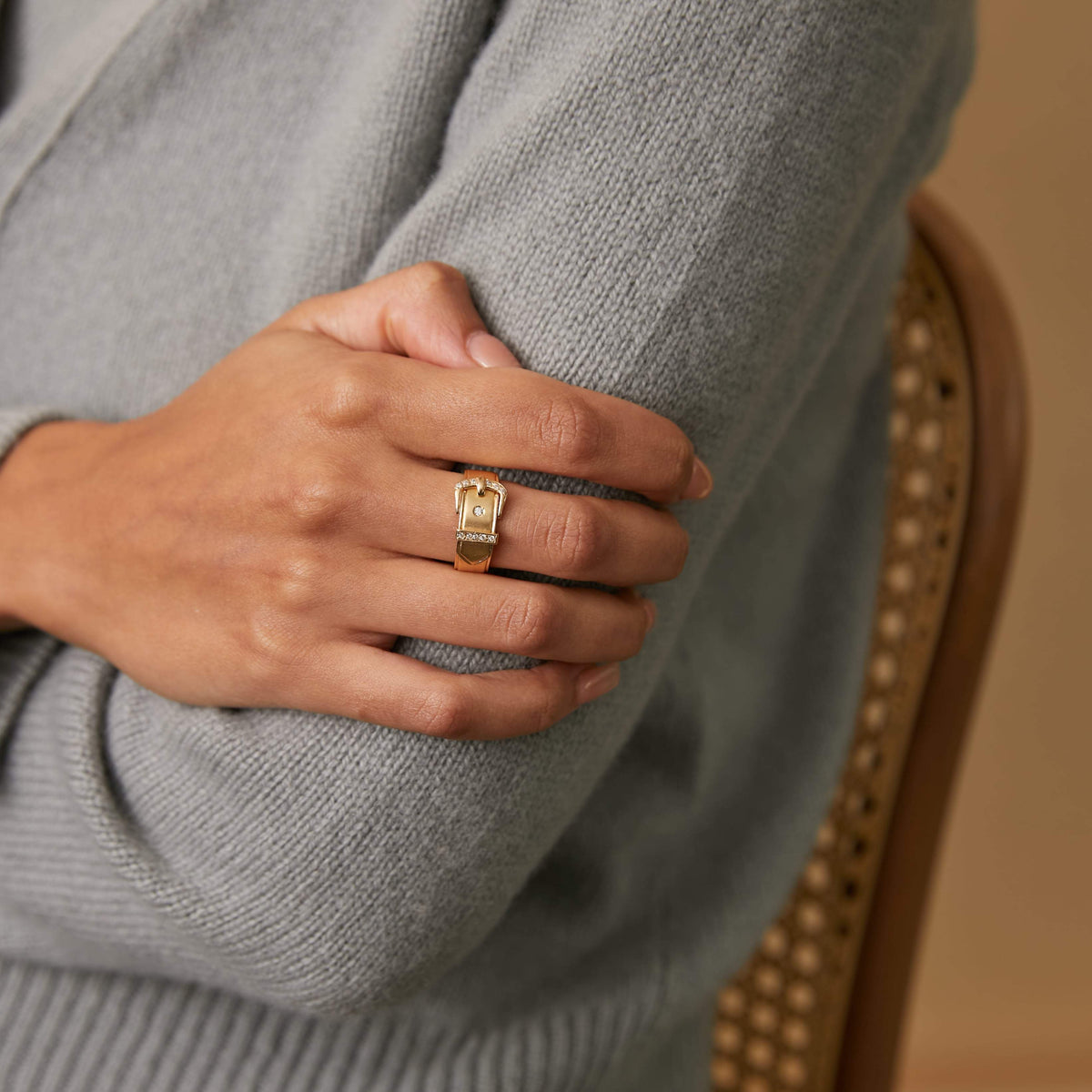 Vintage Gold And Diamond Buckle Ring for Women