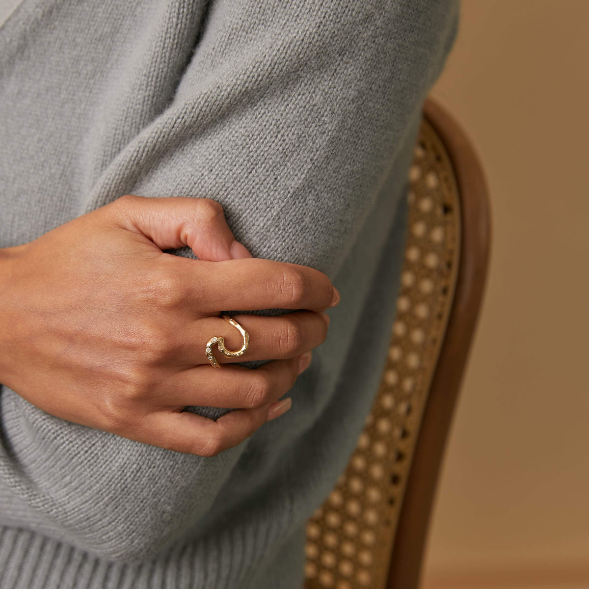 Vintage Organic Shaped Ring with Diamond for women
