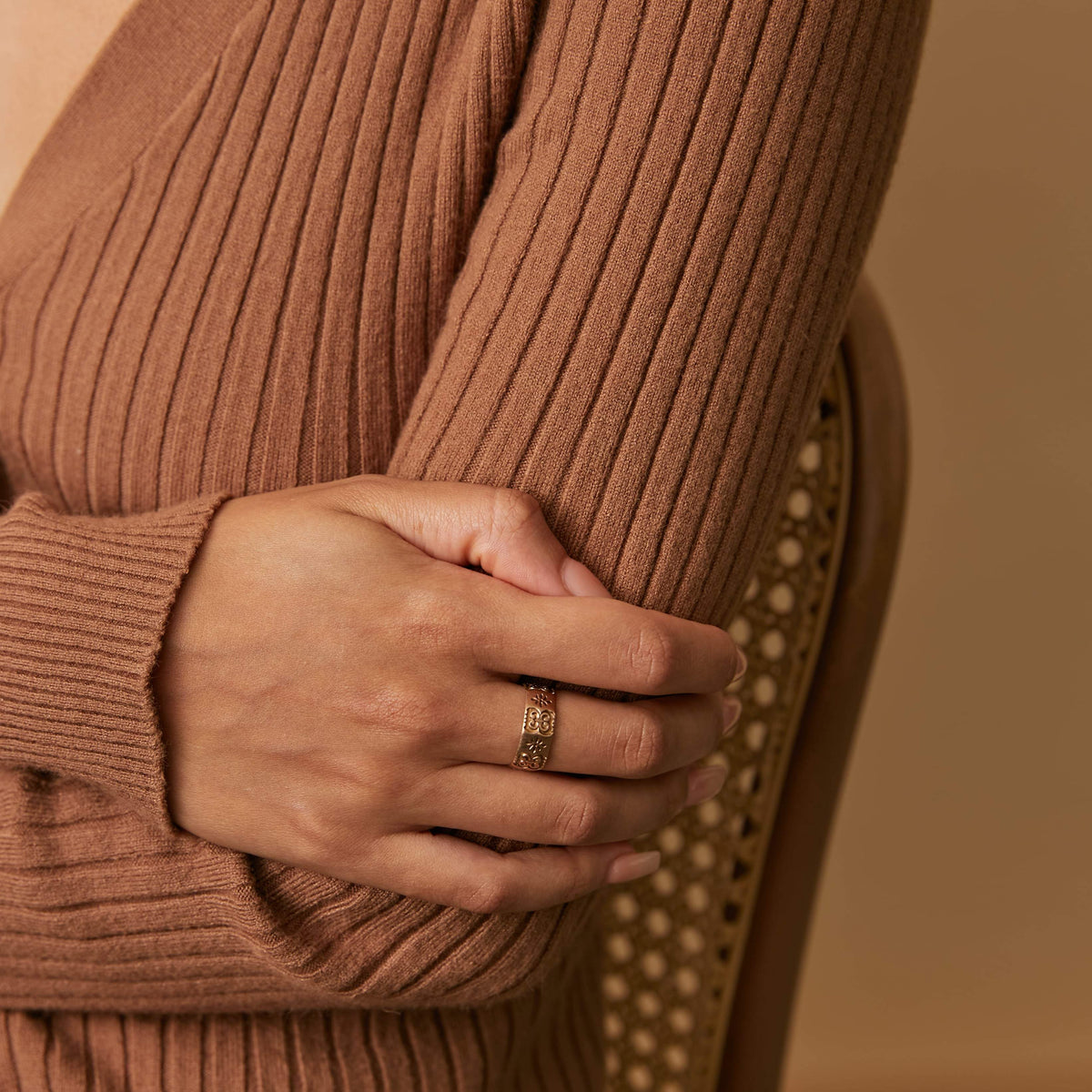 Vintage Rose Gold Pattern Ring for Women