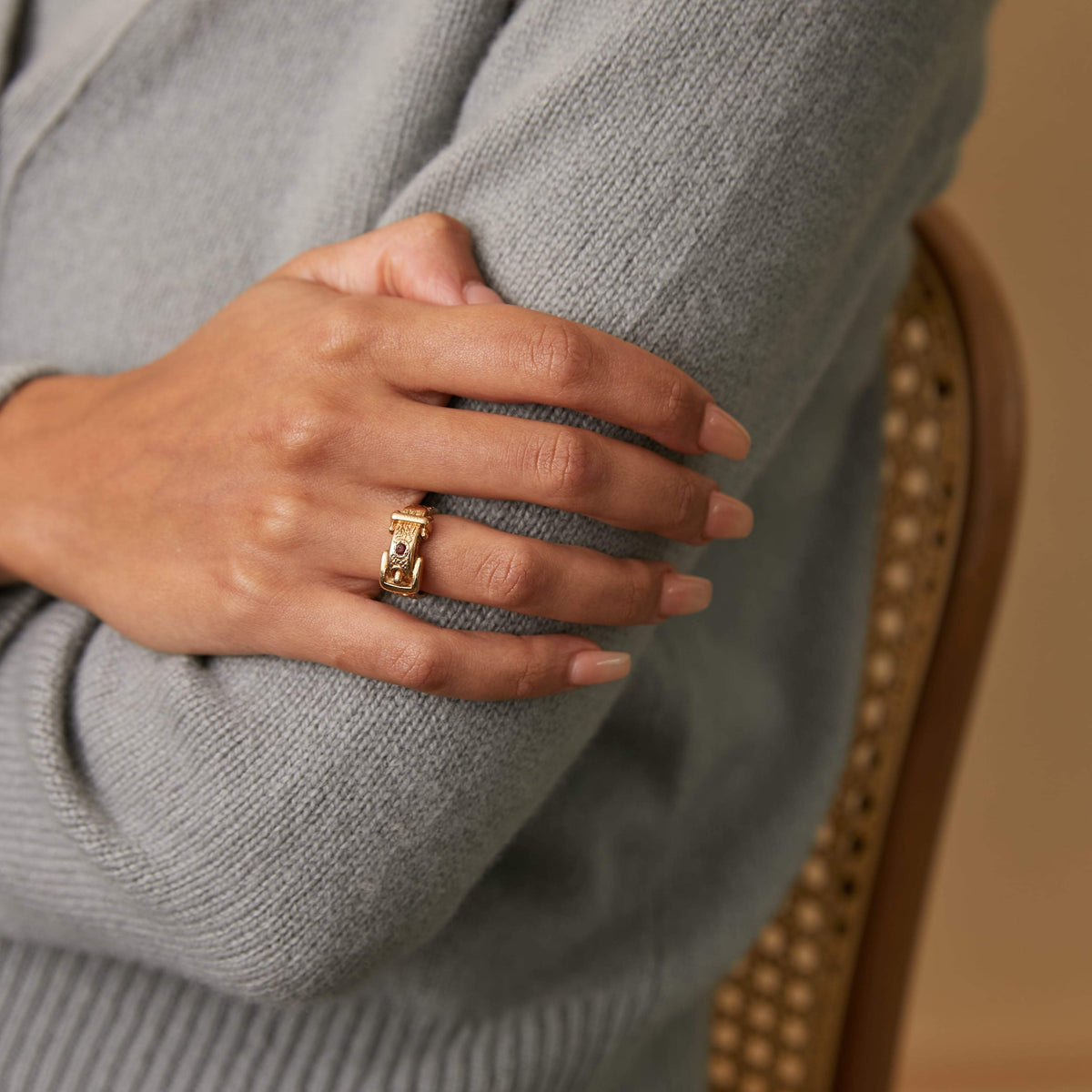 Vintage Buckle Ring with Ruby for Women