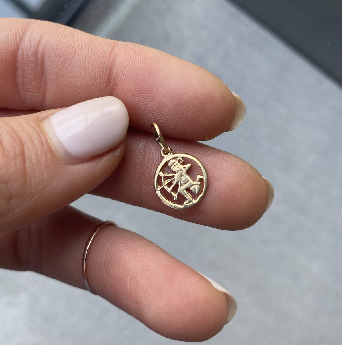 Vintage Sagittarius Circle Charm for Women