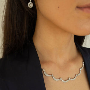 Scalloped White Gold Diamond Necklace for Women