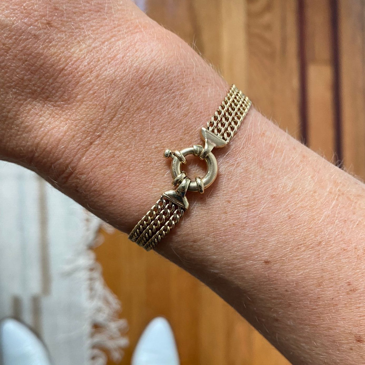 Vintage 14k Gold Triple Row Cuban Chain Bracelet by Fewer Finer