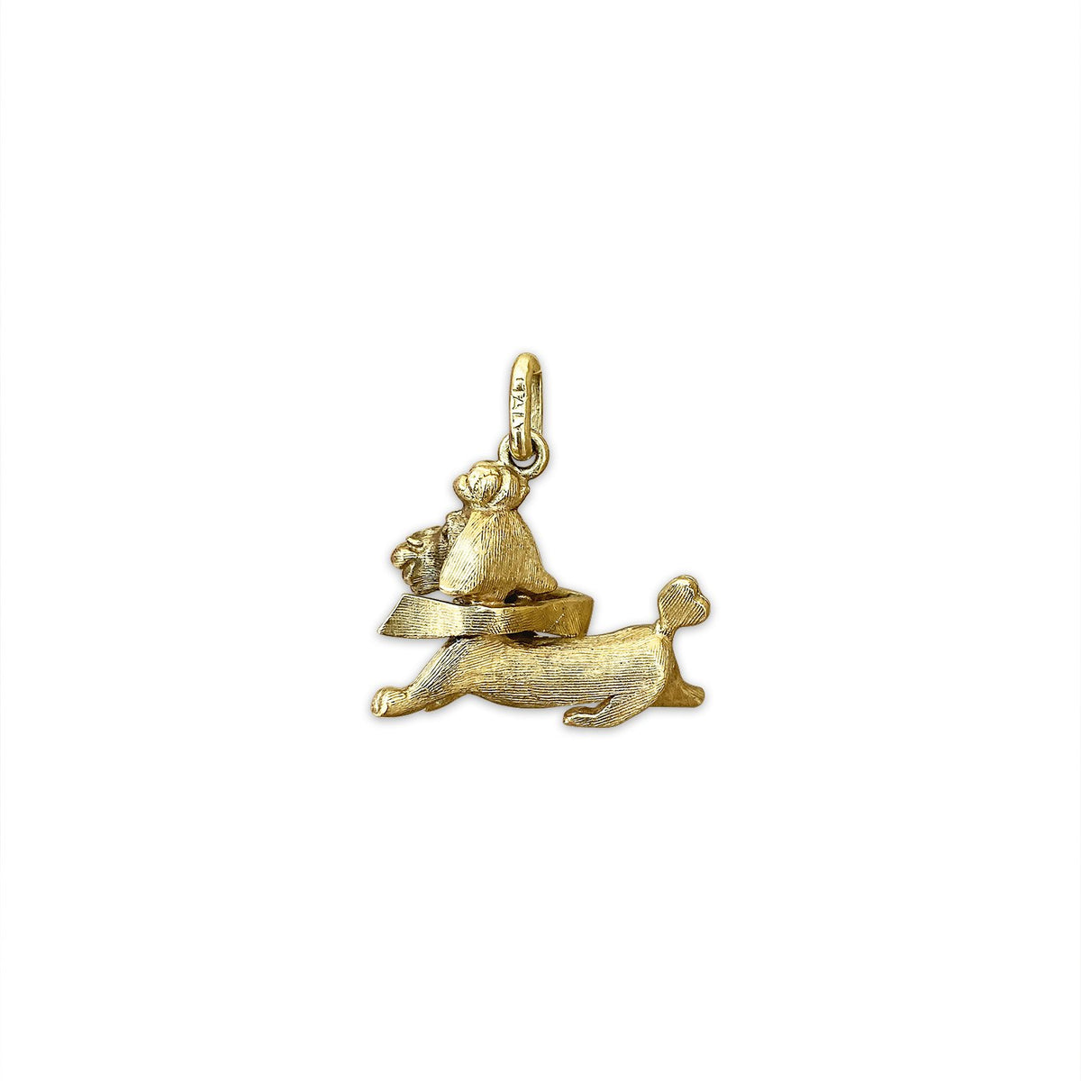 14k Gold Vintage Dog with Bow Charm