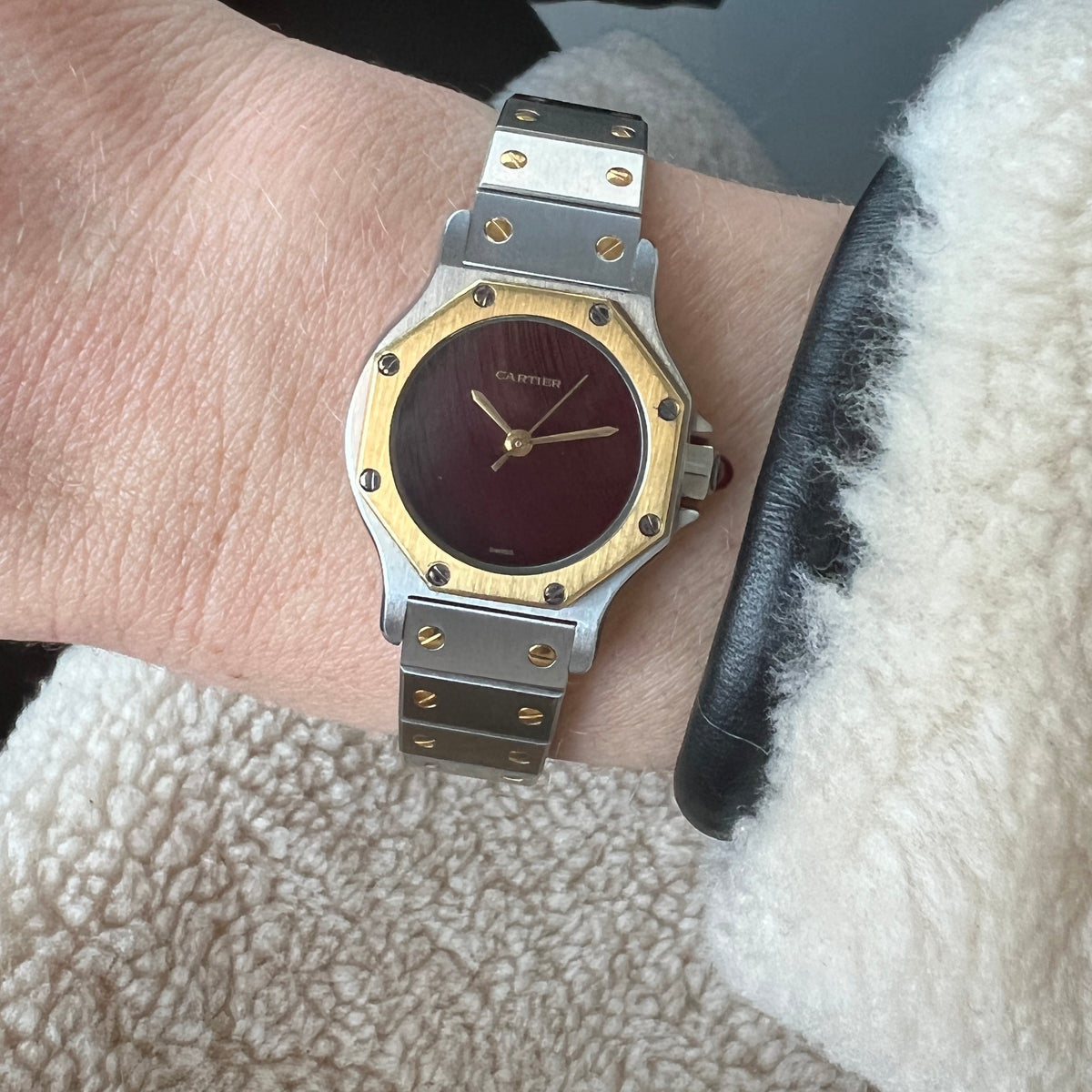 Vintage Cartier Santos Octagon Burgundy Two Tone Watch - Fewer Finer