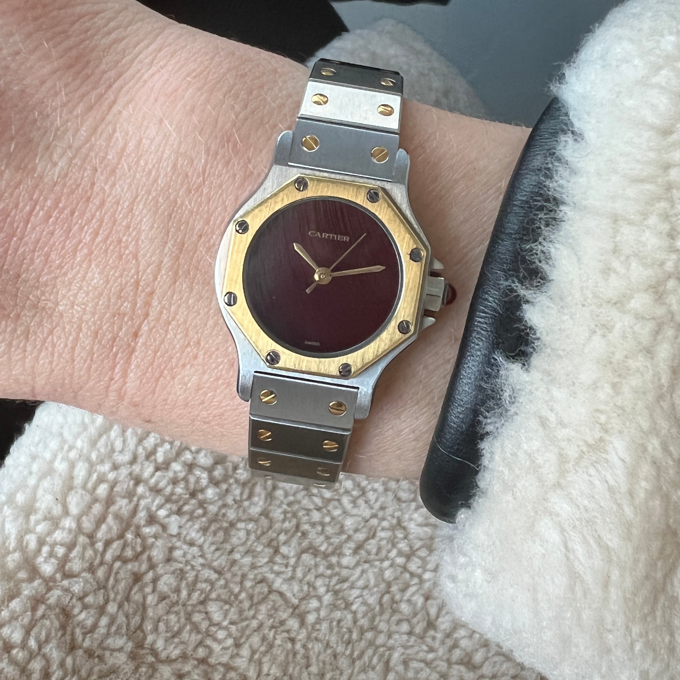 SOLD Vintage Cartier Santos Octagon Burgundy Two Tone Watch