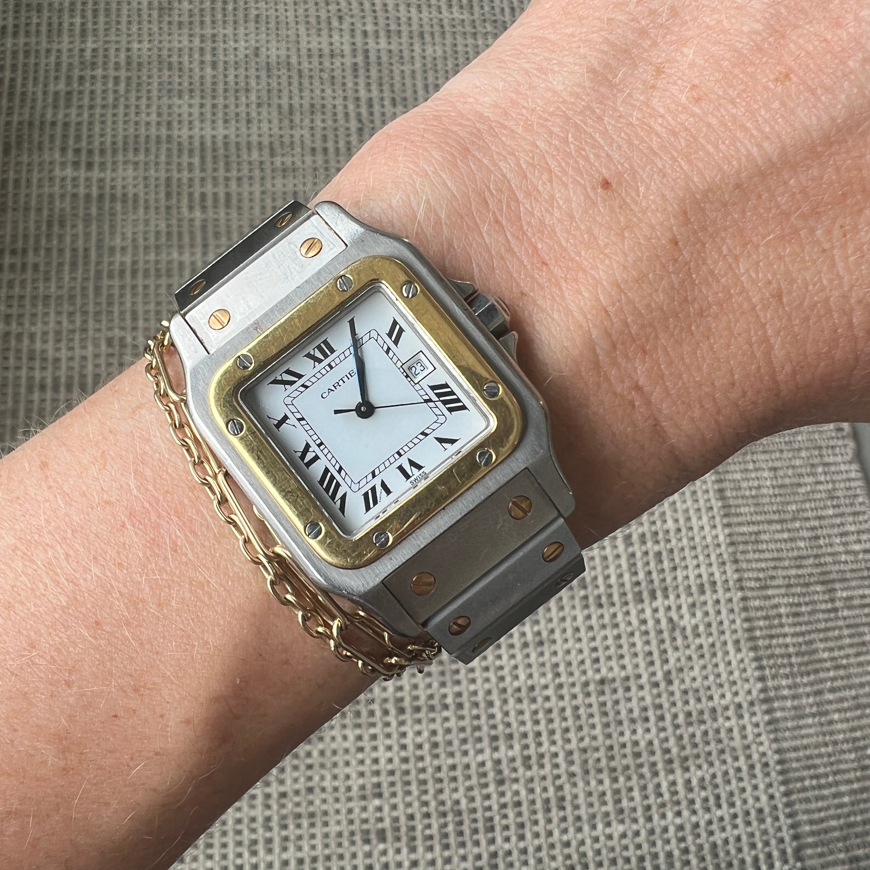 SOLD Vintage Cartier Santos Carrée 29mm Two Tone Watch Fewer Finer