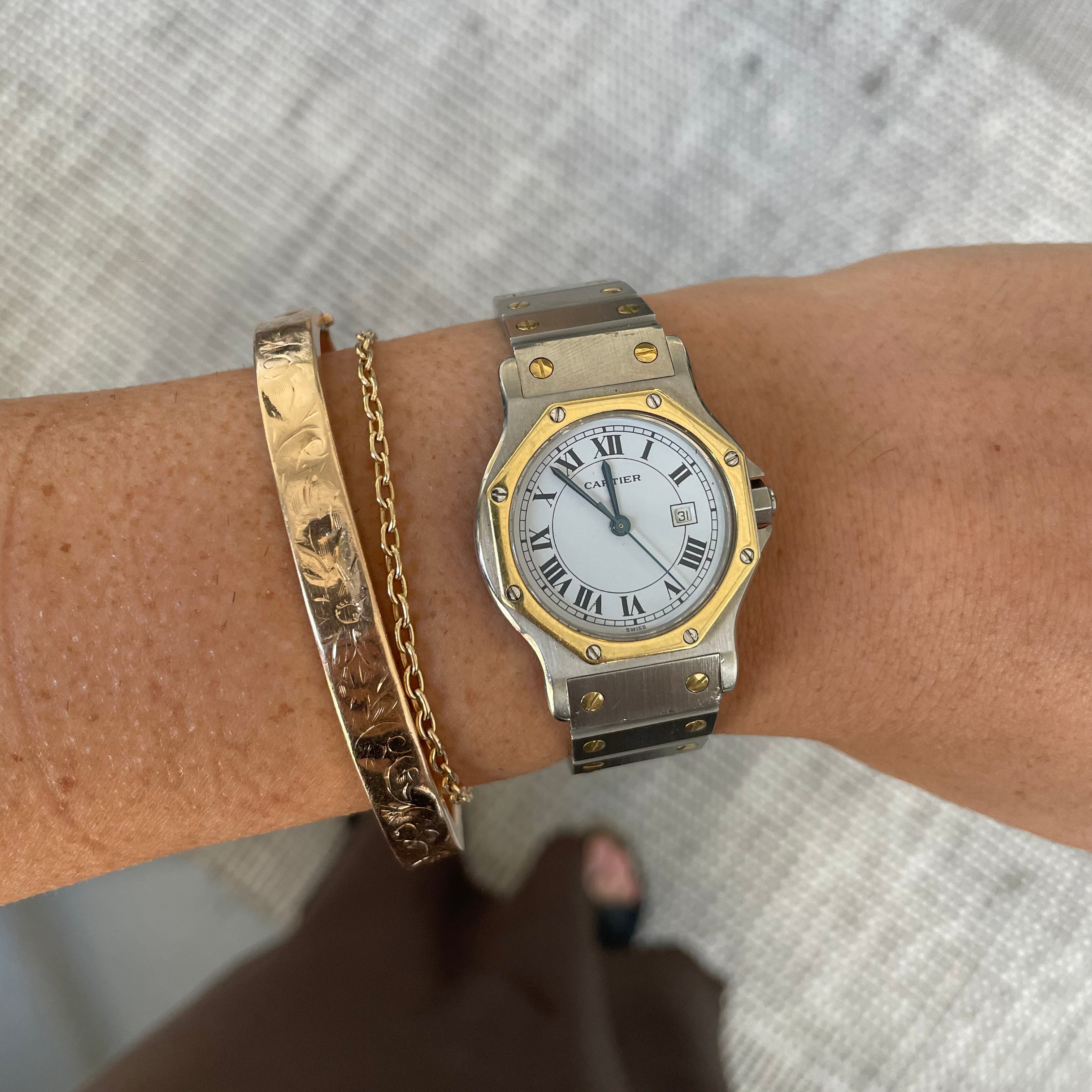 SOLD Vintage Cartier Santos Octagon 29mm Two Tone Watch Fewer Finer