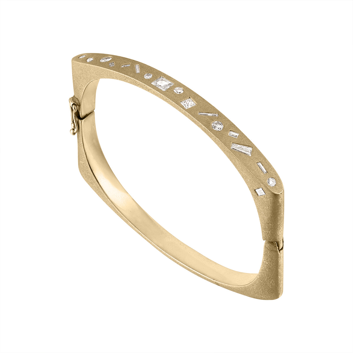 Vintage Brushed Square Bangle with Sprinkled Diamonds by Fewer Finer