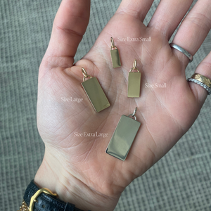 All sizes of the 14k solid gold engravable rectangle charm 