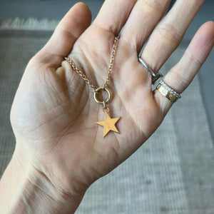 14k solid gold engravable star charm on the Charm Collector Chain