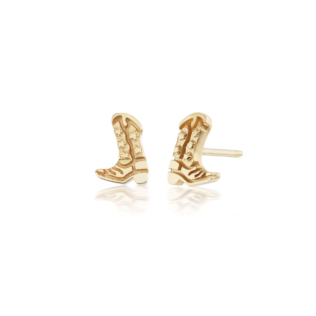 14k solid gold cowboy boot stud earrings 