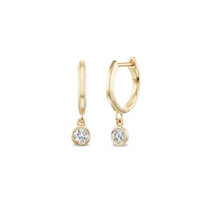 14k yellow gold bezel set diamond drop huggies