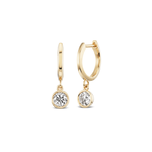 14k gold bezel set diamond drop huggies