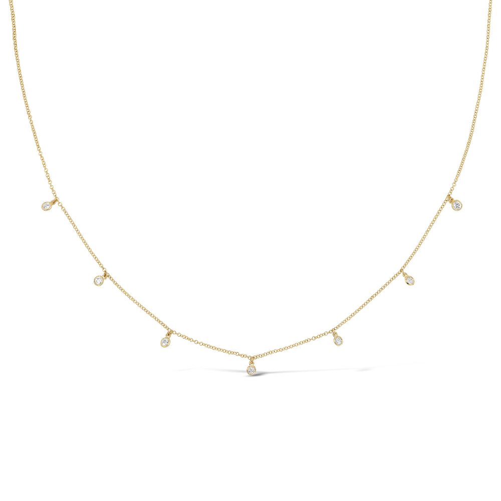 14k gold necklace with bezel set diamonds