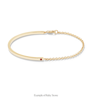 14k gold chain and cuff bracelet with two flush set rubies