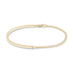 14k gold chain and cuff bracelet with two flush set diamonds