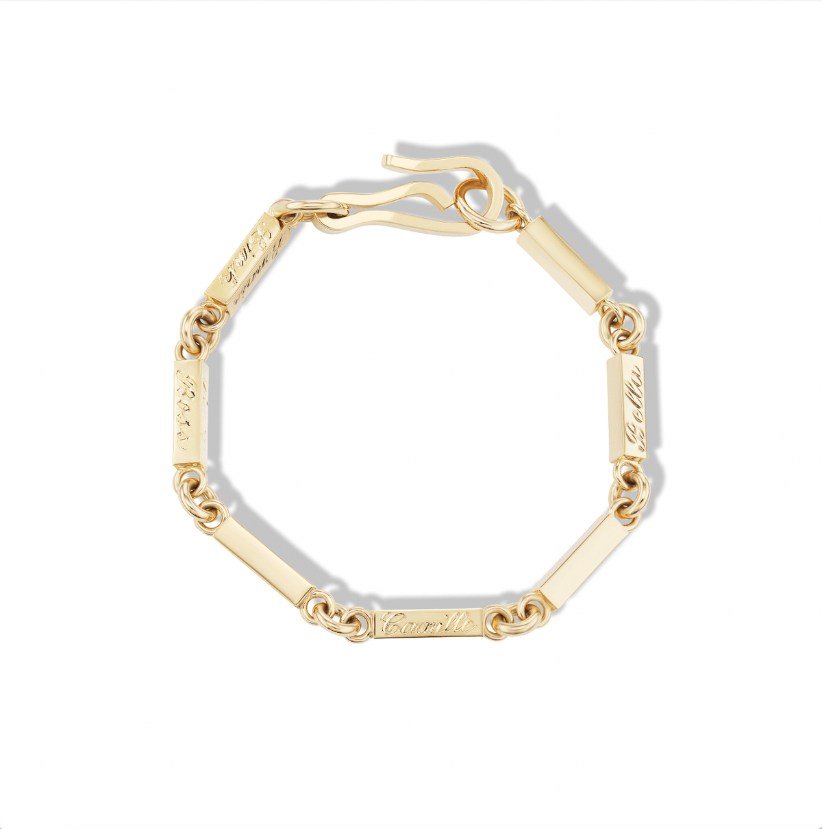 Engraved 14k solid gold bar link bracelet