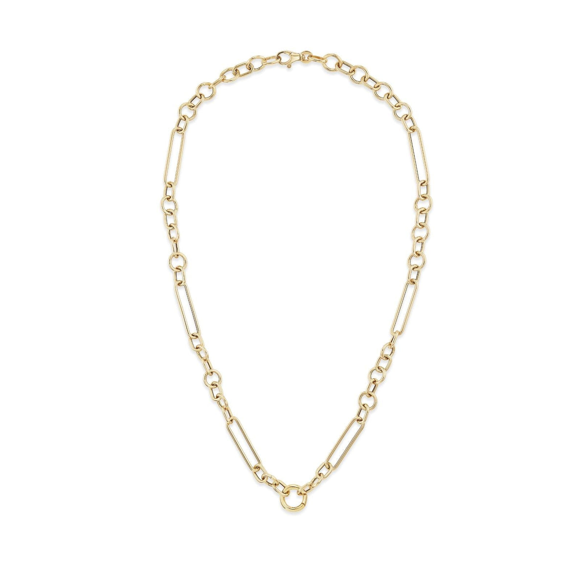 Chunky mixed link 14k gold charm necklace