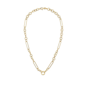 Chunky mixed link 14k gold charm necklace