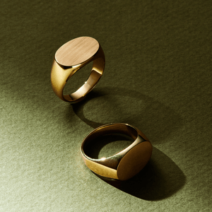 Two 14k solid gold engravable oval signet ring