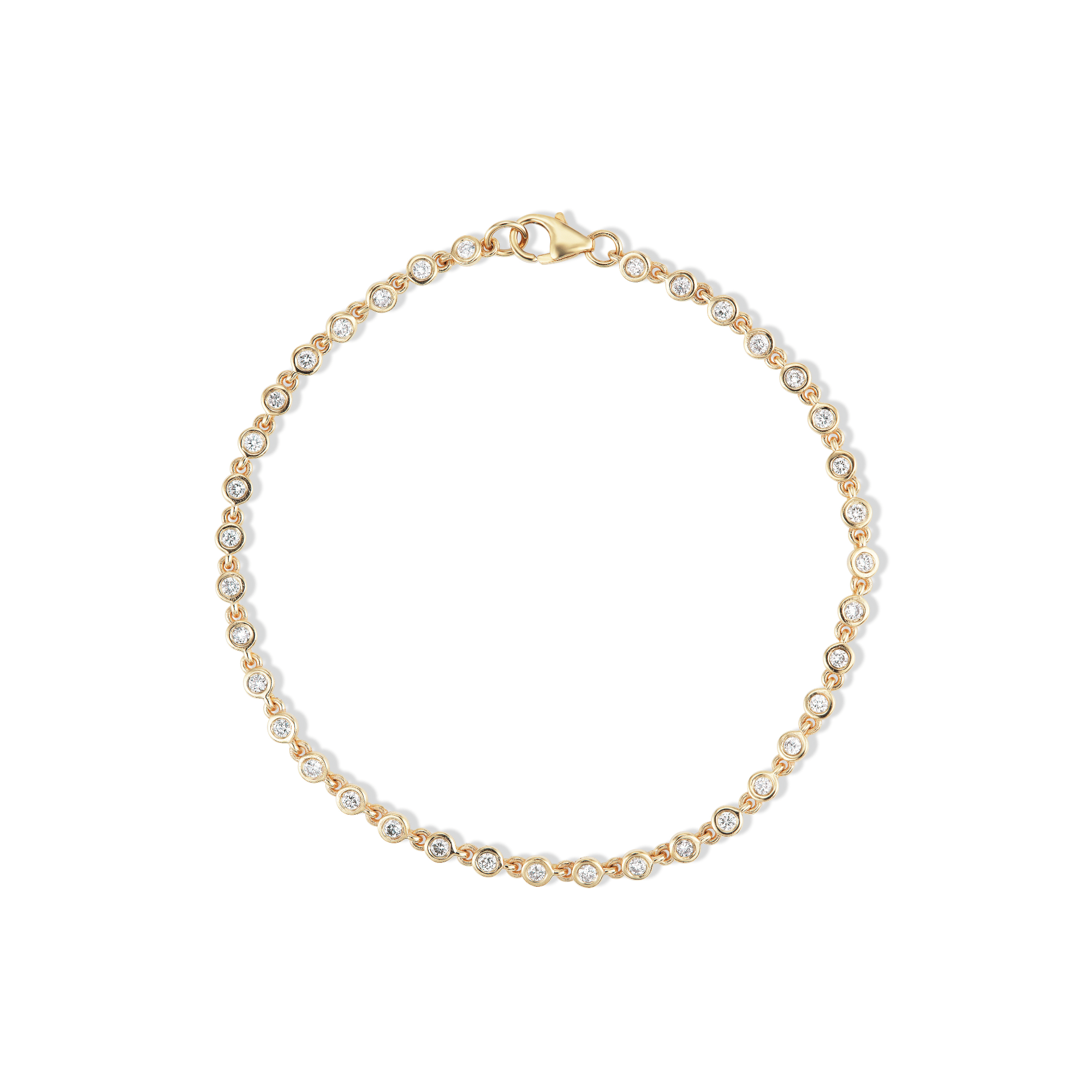 14k gold tennis bracelet with bezel set diamond links