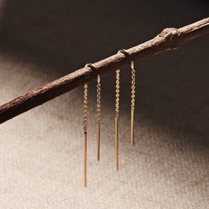 14k gold dangly thread through earrings