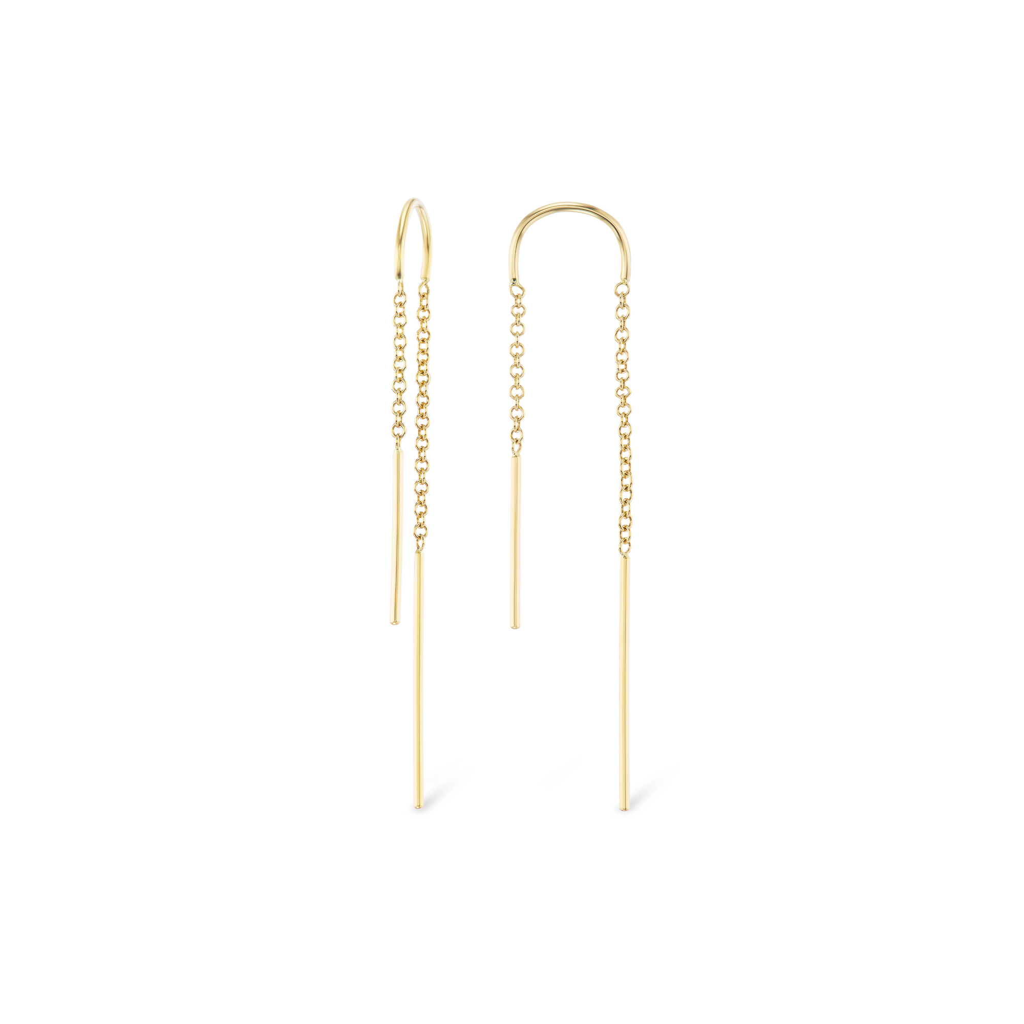 14k gold dangly thread through earrings